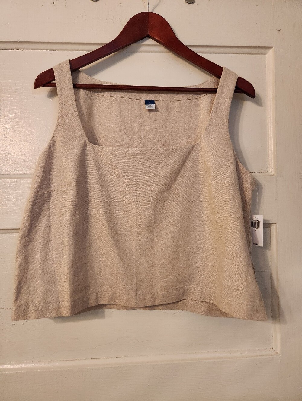 Old Navy Women's Beige Tan Tank Top, Linen Blend Cropped Sz Large NWT Summer
